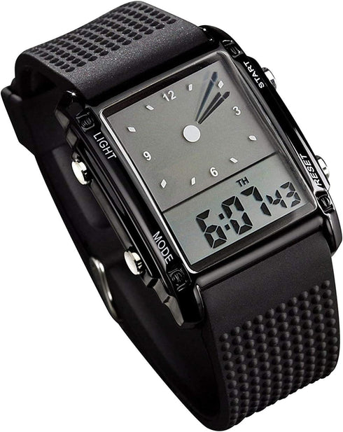 MASTOP Unisex LED Waterproof Digital Wristwatches 2 Time Zone Digital Electronic Wristwatches Black...