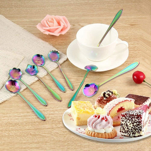 Flower Spoon Set, niceEshop Stainless Steel Teaspoon Colorful Coffee Spoon Tea Spoon Mixing Spoon Sugar Spoon, Set of 8, Rainbow...