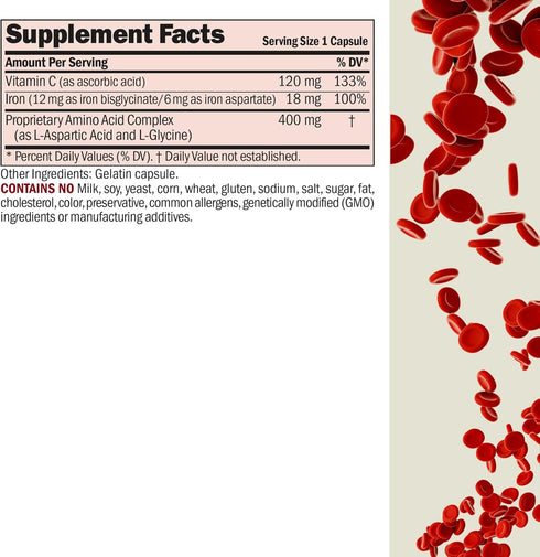 ANDREW LESSMAN Iron Plus 90 Capsules - 18mg Iron, 100% Pure Amino Acid Chelated Iron (Glycinate, Aspartate), Plus Vitamin C for Increased Absorpti...