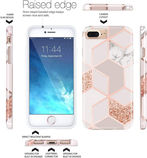 Jaholan Case for iPhone 7 Plus Bling Glitter Sparkle Rose Gold Marble Design TPU Gel Case Ultra Thin Lightweight Soft Case Cover for iPhone 7 Plus...