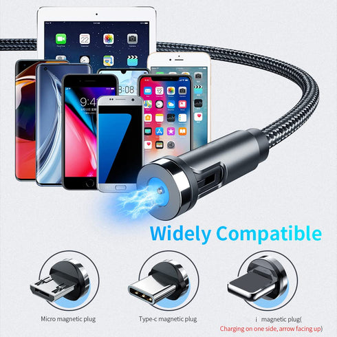 Bojianxin 540° Rotation 3 in 1 Magnetic Charging Cable?7-Pack, 1.6ft/3.3ft/6.6ft/6.6ft/10ft/10ft, Magnet Phone Charger Compatible with Micro USB, ...