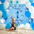 Happy 1st Birthday Backdrop Banner Blue Newborn Boys First Birthday Backdrop Photography Background for 1st Birthday Baby Shower Party Decorations...