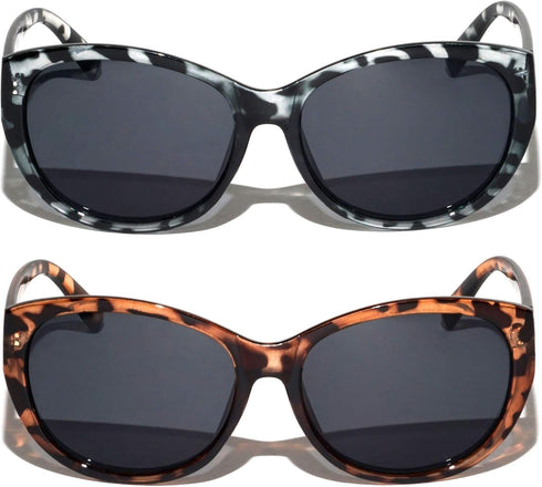 V.W.E. 2 Pairs Women Outdoor Reading Sunglasses Oversized Full Lens Readers Leopard...