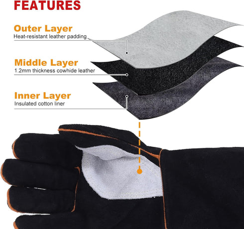 TOPDC Welding Gloves 14 Inches Fire/Heat Resistant Leather For Mig,Tig,Stick,Forge,BBQ,Grill, Fireplace,Wood Stove, Furnace,Pot,Oven...