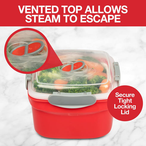 Microwave Cookware Steamer- 3 Piece Microwave Cooker w Food Container, Removable Strainer and Locking Steam Vent Lid- BPA Free, Fridge and Freezer...