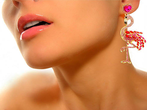 Pink Flamingo Earrings for Women - Fun and Sparkly Crystal Earring Accessories - Dangle Drop Flamingo Jewelry – Gorgeous Glam Pink Flamingo Earrin...