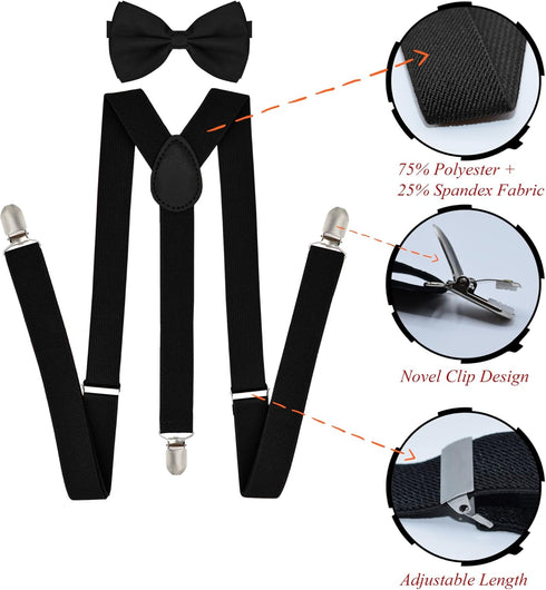 trilece Suspenders for Men with Bow Tie - Adjustable Elastic 1 inch Wide Y Shape - Womens Suspender and Bowtie - Strong Clips...