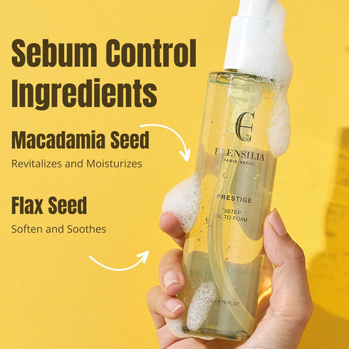 3-in-1 Gentle Oil to Cleansing Foam Cleanser - Macadamia & Flaxseed Oils for Pore & Sebum Control - Transforming Oil to Ampoule to Foam - Protects...