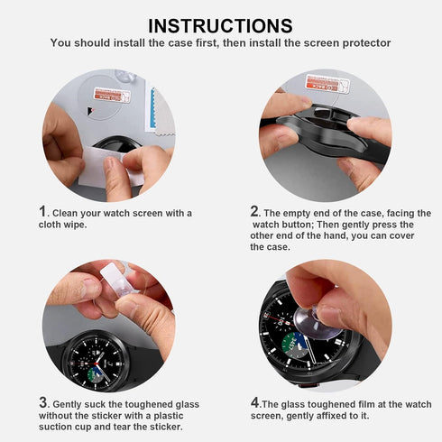 6+6 Pack Hard PC Case with Tempered Glass Screen Protector for Samsung Galaxy Watch 4 5 44mm, Waterproof, Fog-proof, All-Round PC Matte Protector ...