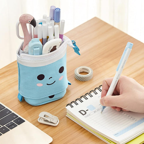 ANGOOBABY Cute Pencil Case Standing Pen Holder Telescopic Makeup Pouch Pop Up Cosmetics Bag Stationery Office Organizer Box for Girls Students Wom...