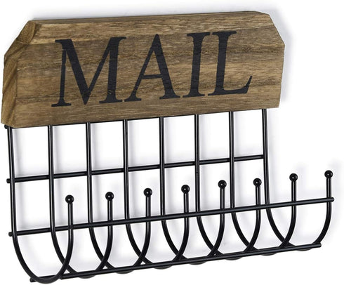 SRIWATANA Rustic Mail Holder Organizer, Key Holder Wall Mount Mail Sorter for Hallway Foyer and Home Decoration - Carbonized Black...