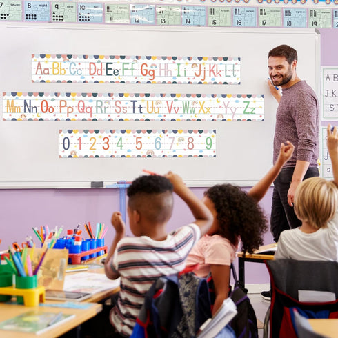 12 Pcs Alphabet Bulletin Board Set?Boho Alphabet Poster Number 0-9 Line ABC Letters for Preschool Kindergarten Classroom Wall Decor (Boho)...