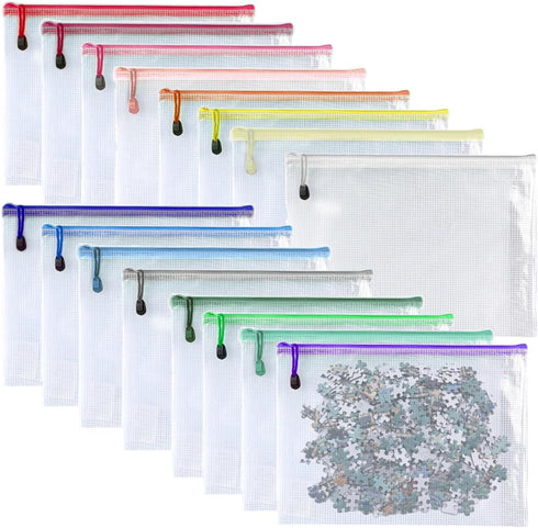 Oaimyy-16Pcs, Mesh Zipper Pouch Document Folders Bag & Plastic Zip File Folders for School Office Supplies, Travel,Puzzles Games Organizing Storag...