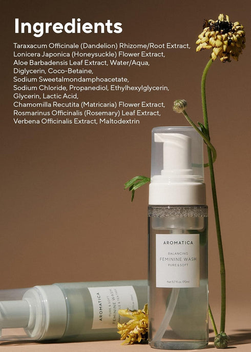 AROMATICA Pure and Soft Feminine Foaming Wash | Vegan, pH-Balanced, Natural Ingredients, Unscented, No Irritation, for Sensitive Skin...