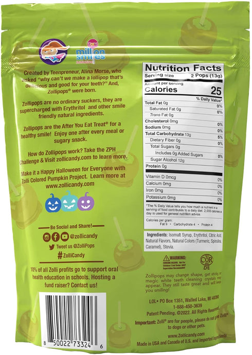 Zollipops Caramel Green Apple Lollipops - Sugar-Free, Allergy-Free, Vegan, KETO & Diabetic Friendly, Clean Teeth Candy - Irresistible Sweetness wi...