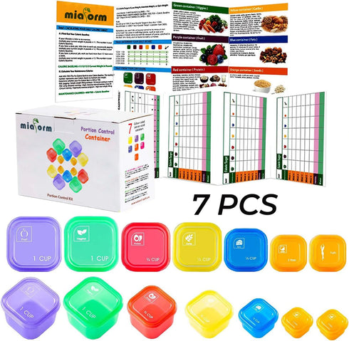 Portion Control Container and Food Plan - 21 Day Portion Control Container Kit for Weight Loss - 21 Day Tally Chart with e-Book (7 Labeled Pcs)...
