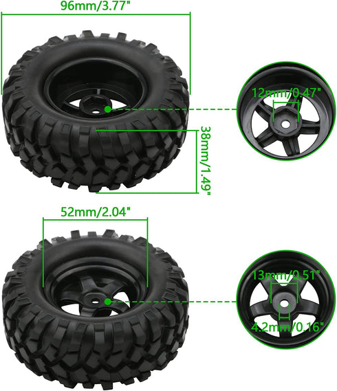 4X 1:10 RC Off-Road Car Wheel Tires 5 Spokes Wheel Rim 12 mm Hex RC Parts...