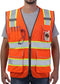 Reflective Safety Vest Orange Mesh, High Visibility Vest with Pockets and Zipper, Padded Neck, Construction Work Vest ANSI Class 2, Orange with Ye...