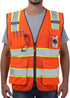 Reflective Safety Vest Orange Mesh, High Visibility Vest with Pockets and Zipper, Padded Neck, Construction Work Vest ANSI Class 2, Orange with Ye...