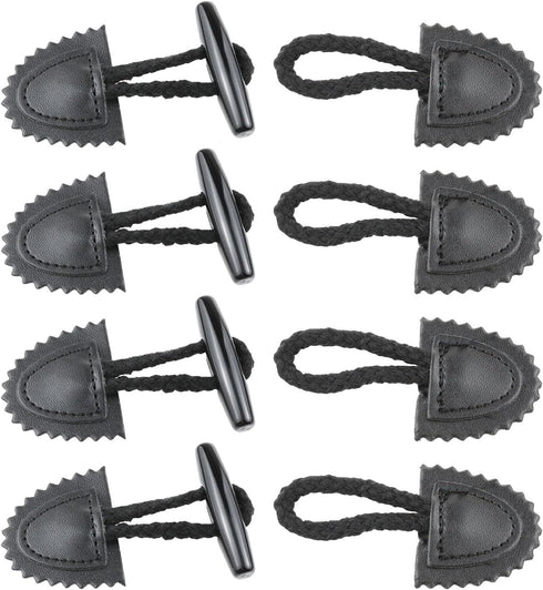 Haidong Sew-On Toggle with Wooden Horn Button Leather Button Black Toggle Button DIY Sewing Button Accessories (Black) -4PCS...