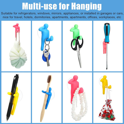 8 Pieces Shower Toothbrush Holder Suction Cup Hooks Toothbrush Holder Colorful People Design Wall Mounted Suction Hook for Bathroom Razor Utility...