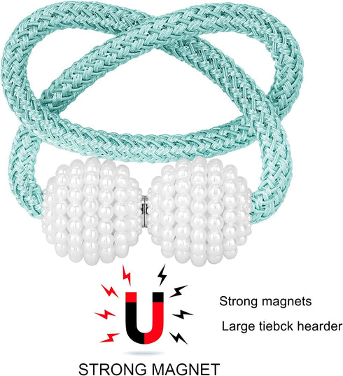 PINOWU Magnetic Curtain Tiebacks Clips - Window Tie Backs Holders for Home Office Decorative Rope Holdbacks Classic Tiebacks Design (1 Pair, Aqua)...