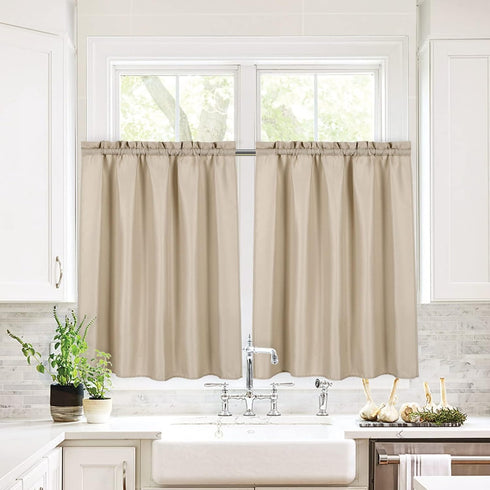 Valea Home Waffle Weave Textured Bathroom Window Curtains Water Repellent Short Curtains Window Covering Half Window Curtains Kitchen Tiers, Taupe...