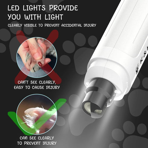 K&K Dog Nail Grinder with 2 LED Light for Large Medium Small Dogs Professional 2-Speed Powerful Electric pet Nail Clipper which Gentle and Painles...
