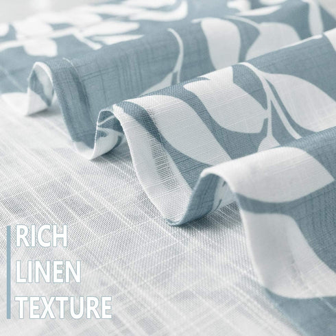 Treatmentex Blue Kitchen Tier Curtains 24" Short White Leaf Print Café Curtains for Small Windows 2 Panels...