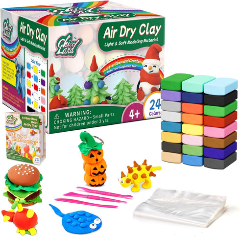Chico Land Clay Kit - 24 Colors Air Dry Clay, Gift for Boys & Girls Age 4+ Year Old, DIY Model Modeling Clay kit for Kids, with Sculpting Tools, S...