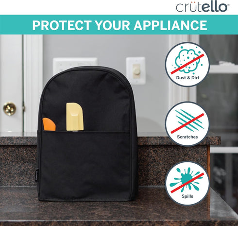 Crutello Food Processor Cover with Storage Pockets for Large Custom 11-14 Cup Processor, Ninja Blender Dust Cover - Black Food Processor Cover, La...