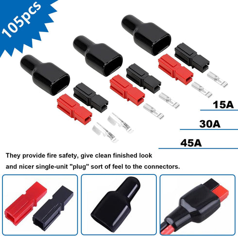 smseace 105Pcs 15/30/45Amp Power Connectors with PVC Cover 1.5-6mm² (20-10AWG) Quick Disconnect Power Pole connectors,Flame Retardant Sleeve for P...