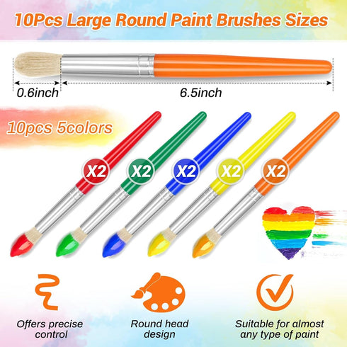 10Pcs Paint Brushes for Kids, Anezus Children Paint Brushes Toddler Large Chubby Kids Paint Brush Set for Preschool Daycare Classroom Washable Pai...