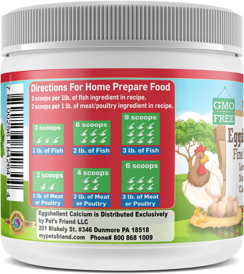 Pet's Friend Eggshellent Calcium 6 oz - Fine Eggshell Powder Calcium Supplement for Dogs and Cats, Low Phosphorous Non-Bovine Ingredients, Nourish...