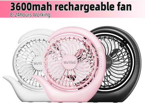 Small Rechargeable Fan, Portable Usb or Battery Fan, 3600mah Small Desk Fan, 8-24Hours Working, 3 Speed & Keep Quiet, 3.28Ft Charging Cord(Pink)...