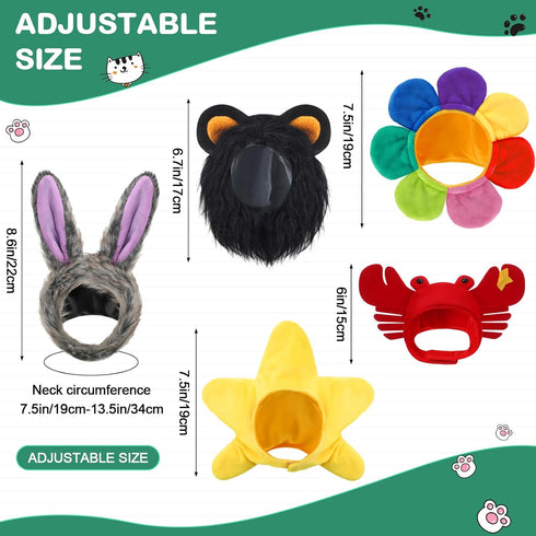 5 Pieces Cat Hat Cat Dog Costume Cute Pet Hat Bunny Rabbit Hat with Ears Headwear Lion Mane Cap Valentine New Years Day Party Accessory for Kitten...