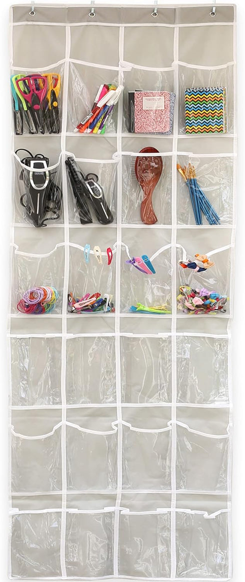 Simple Houseware 24 Pockets - Crystal Clear Over The Door Hanging Shoe Organizer, Gray (64'' x 19'')...