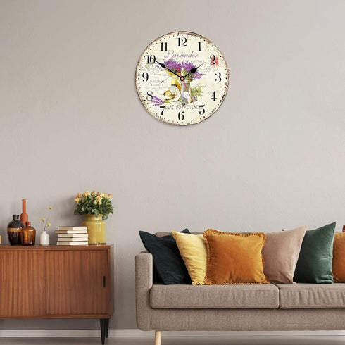 TAHEAT Romantic Lavander Wall Clock, French Purple Love Floral Clocks, Accurate Decorative Easy to Read Wall Clock for Living Room/Bedroom/Bathroo...