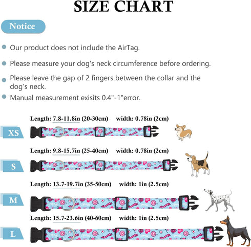 Airtag Dog Collar, HSIGIO Adjustable Dog Collar Nylon Floral Dog Collar with Waterproof & Removable Airtag Holder, Ultra-Soft GPS Tracker Dog Coll...
