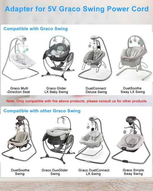 5V for Graco Swing Replacement Power Cord, Only Compatible with Graco Baby Simple Sway Swing, Glider LX, Elite, Premier, Petite LX, DuoGlider, Swe...