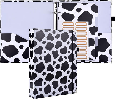 Cute Decorative Mini 3 Ring Binder for 5.5" x 8.5" Paper with 5-Tab Dividers, and File Folder Labels. 1 Inch Cow Print Mini Binder for Cute School...
