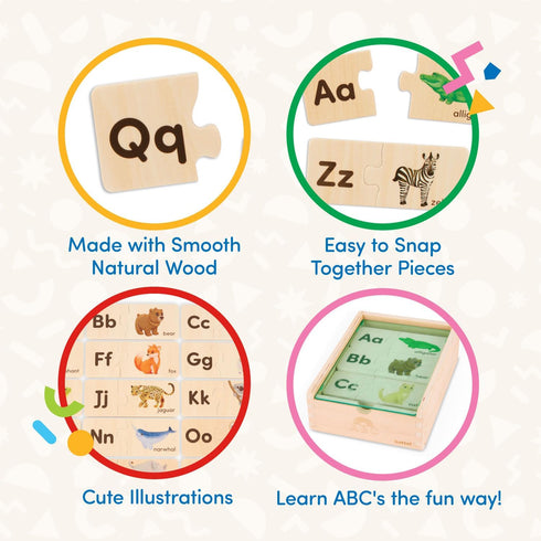 Battat – One-Match Puzzle – Alphabets Wooden Puzzle for Toddlers – Wooden Toys – Educational Toys – 3 Years + – Self Correcting Puzzles with Stora...