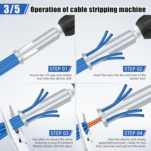 Electrical Wire Twister Bit for Drill Wire Twisting Tool 3 Way/5 Way Wire Stripping Tool and 6mm Hex Shank Cable Twister Tool Wire Stripper and Tw...