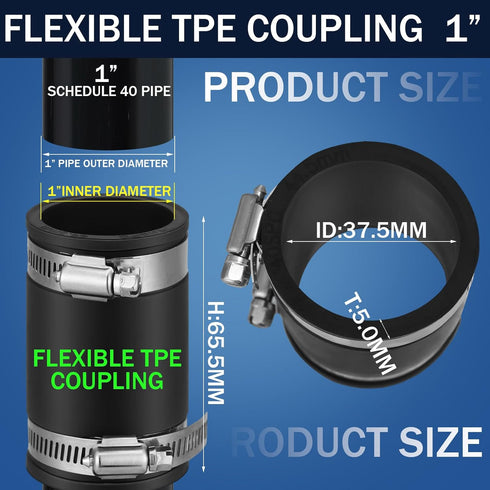 2 Pcs Flexible TPE Coupling with Stainless Steel Clamps for Plastic and Copper Plumbing Connections, High Temperature Resistant Material, Black (1...