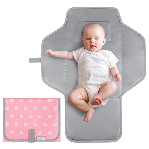 Portable Changing Pad for Baby, Compact Waterproof Diaper Mat with Built-in Cushion, Pink...