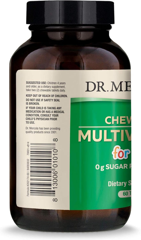 Dr. Mercola Chewable Multivitamin for Kids, 30 Servings (60 Tablets), 0g Sugar Per Serving, Natural Orange Flavor, Dietary Supplement, Supports Ov...