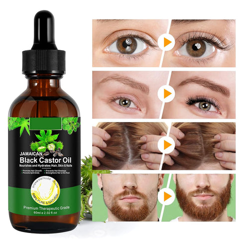 Jamaican Black Castor Oil for Hair Growth, Pure Cold Pressed Castor Oil w/Hair Scalp Massager, Skin Care,Nourish the Scalp,Dry Skin Relief Body Oi...