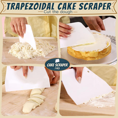 Teenitor Cake Scraper Cake Smoother, 7 Pcs Dough Scraper Bowl Scraper Cake Cutter Cake Spatula Bench Scraper Kitchen Plastic Scraper Tool Cake Dec...