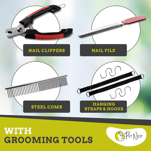 Dog Grooming Hammock with Cat Nail Clippers - 10 in 1 Pet Grooming Hammock for Dog with Nail Trimmers, Nail File, Comb - Cat & Dog Hammock for Gro...