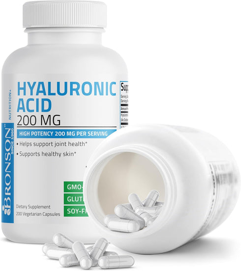 Bronson Hyaluronic Acid 200 MG High Potency Joint Health & Healthy Skin Support, Non-GMO, 200 Vegetarian Capsules...